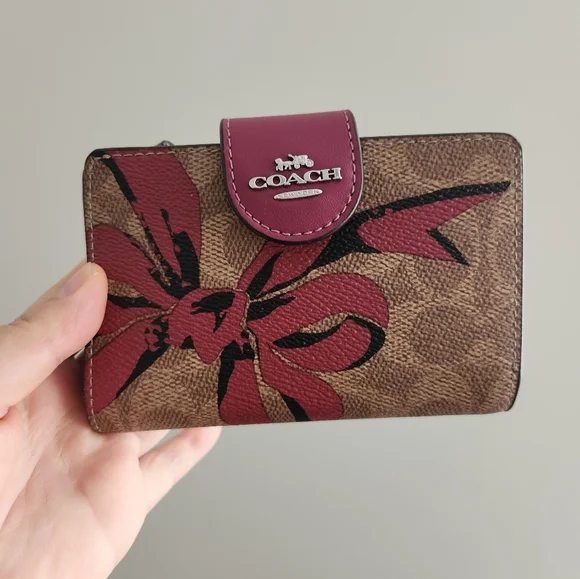 Coach Brown and Pink Floral Wallet - Picture 1 of 7